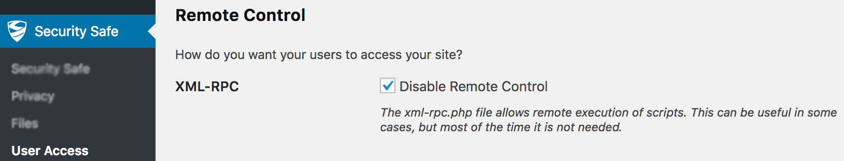 WordPress Disable XML-RPC Using Security Safe Plugin